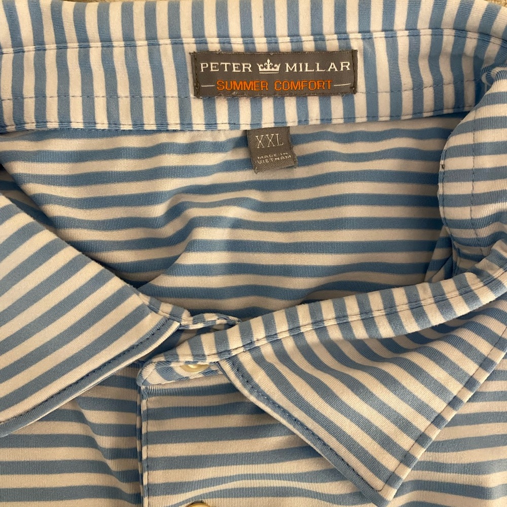 Peter Millar Light Blue and White Striped Polo Shirt